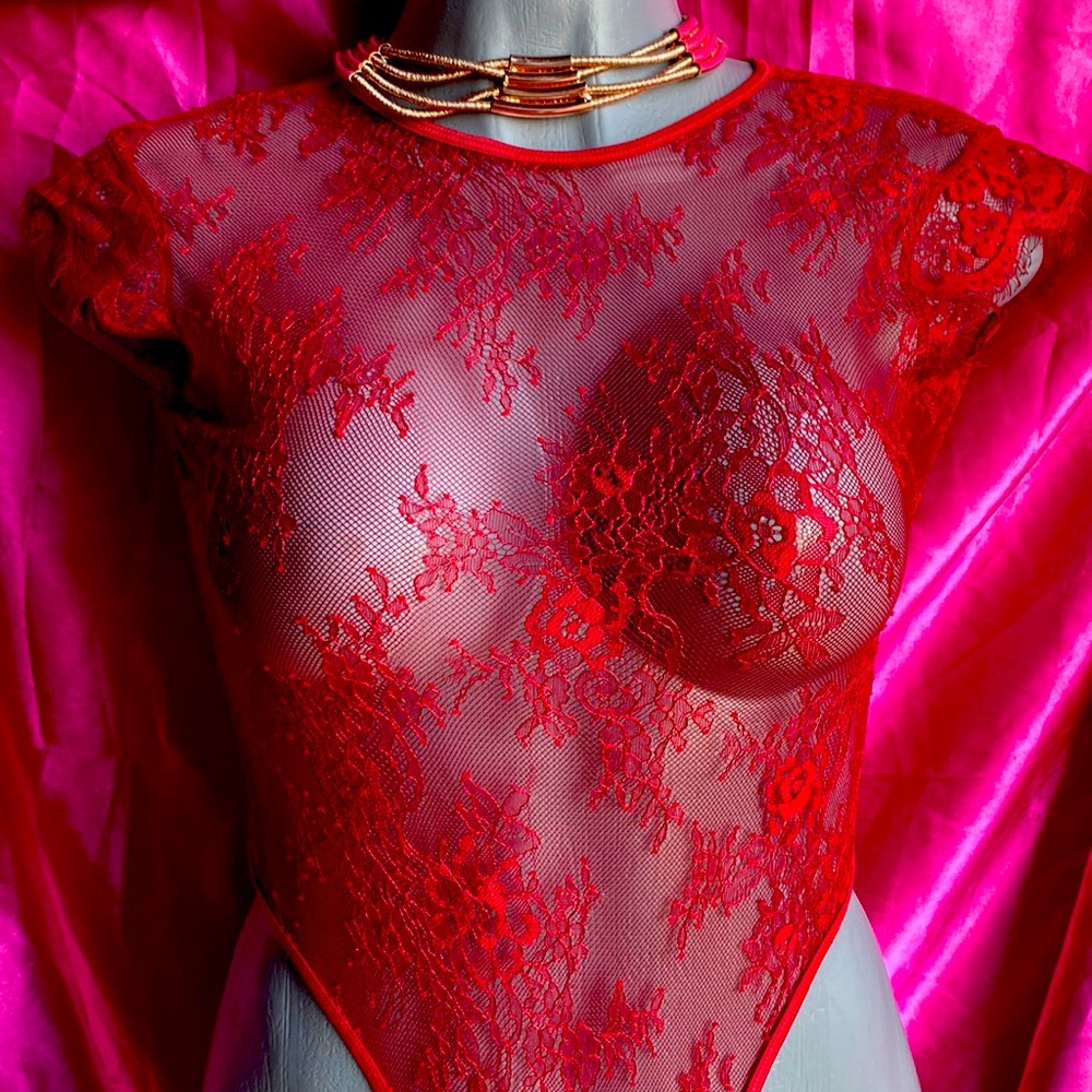 Small Red Bodysuit see through